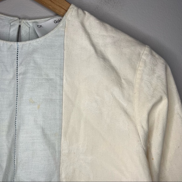 CF Goldman 3/4 Sleeve Linen Blend Jacquard Colorblock Top 0 FLAW - Picture 5 of 14
